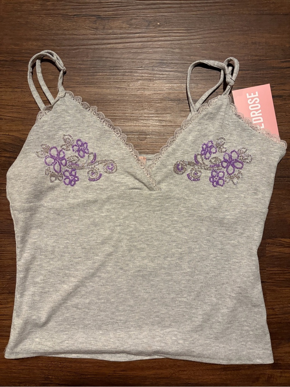 DelicateRose Gray Floral Lace-Trim Tank Top